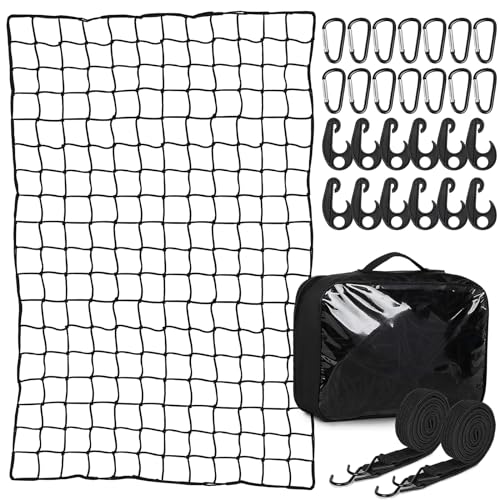 EFUTURETIME Red porta-bagagens de carro extensível, de 1,2 m x 1,8 m a 2,4 m x 3,6 m, rede de carga elástica com 12 mosquetões, 12 ganchos, 2 correias tensoras com ganchos