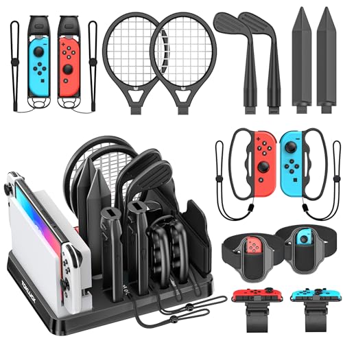 Tokluck 15 em 1 Acessórios Switch Sports 2023, kit de acessórios para Nintendo Switch Sports com organizador para consola Switch/OLED e acessórios de jogos desportivos Switch Sports, preto