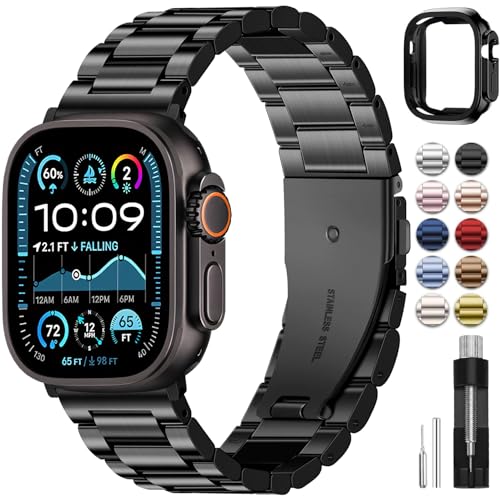 Fullmosa Correia compatível com correia Apple Watch Ultra 49 mm, pulseira de aço inoxidável com capa para iWatch Ultra3/Ultra2/Ultra, 49 mm preto