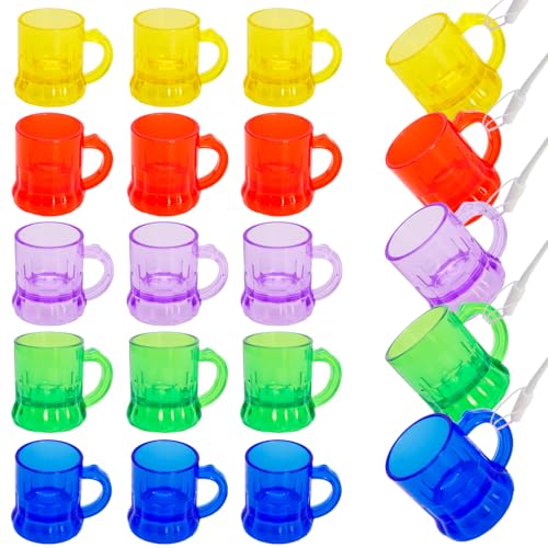 Cisolen 20 copos de shots de plástico, copos de shots para pendurar com asa copos de shots para festas reutilizáveis para festa temática de carnaval casamento aniversário (colorido)