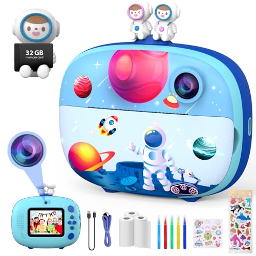 Câmara fotos infantis instantâneas, CHAKEYAKE câmara fotos infantis, 1080 P/20 MP câmara instantânea com cartão SD de 32 GB, papel de impressão e lápis coloridos, para meninos e meninas 3 a 12 Anos