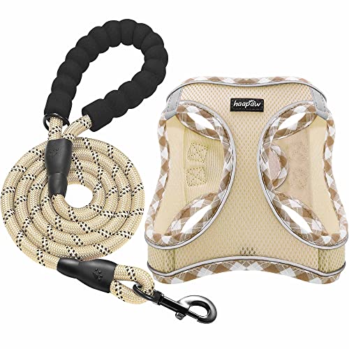 haapaw Conjunto de arnês e trela para cão, sem puxar, ajustável e refletor para cachorros, colete acolchoado para cães extra pequenos/pequenos médios