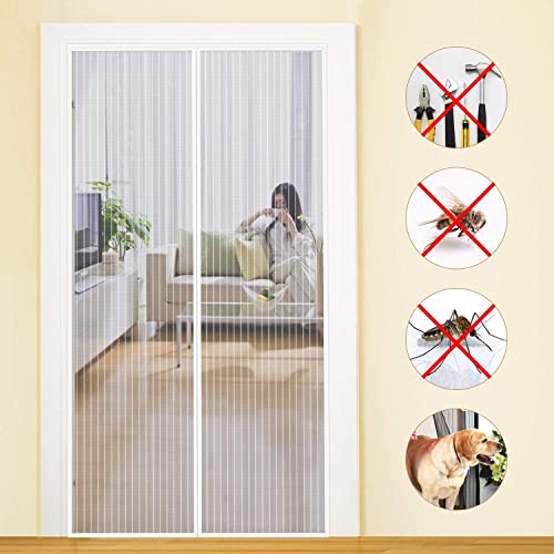 MYCARBON Mosquiteira para porta, proteção contra insetos, magnética mosquiteira de porta, cortina mosquiteira magnética para portas, 90 x 200, branco
