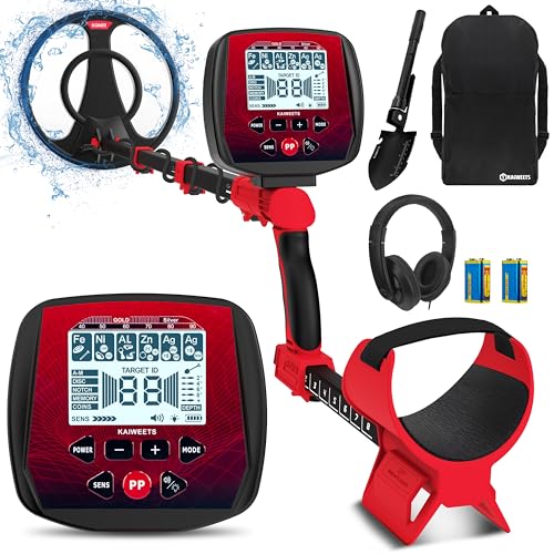 KAIWEETS Detector de metais profissional, 6 modos detector de ouro para adultos e crianças, metal detector portátil, Pinpoint, modo de memória, IP68 bobina impermeável com pala e auricular