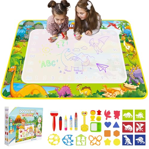 Tapete de pintura de água 110 x 70 cm - brinquedos para crianças dos 2 aos 6 anos - água quadro mágico com livro de desenho e 4 canetas - jogos educativos para meninos meninas Natal presentes (tema