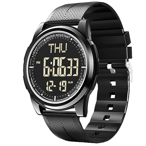 WIFORT Relógio de pulso desportivo digital unissexo, 5 ATM impermeável com mostrador grande ultra fino, cronómetro com contagem regressiva, alarme, tempo dividido, fuso horário duplo