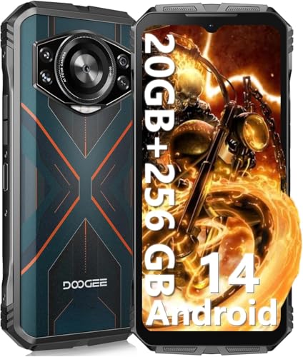 DOOGEE S Cyber telemóvel inquebrável Android 14, bateria de 10800 mAh, 6,58 polegadas FHD/90Hz, 20 GB RAM+256 GB ROM telefone rígido, 50 MP + 16 MP telemóvel resistente, NFC/GPS/impressão digital/Face