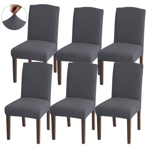 Granbest Capas para cadeiras de sala de jantar de alta elasticidade, ajuste universal, de jacquard, removíveis, para sala de jantar, cozinha, restaurante e hotel (conjunto de 6, cinzento)
