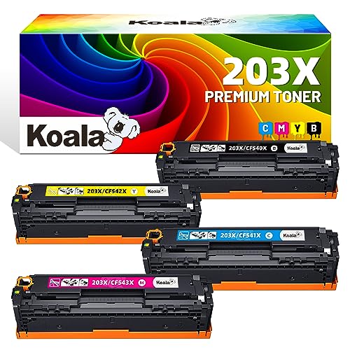 Koala 203X Multipack (com chip) cartucho de toner compatível para HP 203X CF540X CF541X CF542X CF543X para cor Laserjet Pro MFP M281fdw M281fdn M280nw M281cdw M254dw M254nw M254D N (4 Pacotes)