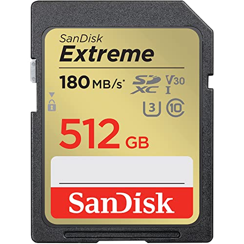 SanDisk 512 GB Extreme cartão de memória SDXC + RescuePRO Deluxe, até 180 MB/s, UHS-I, Class 10, U3 e V30