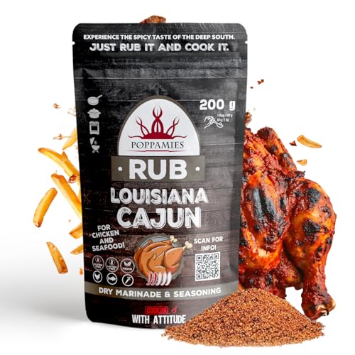 Poppamies Louisiana Temperador Cajun - Marada seca e condimento, perfeita para peixe, legumes, frango, ideal para grelha, embalagem grande (200 g)