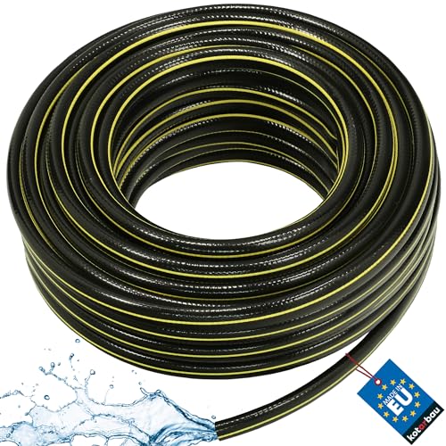 KOTARBAU® Mangueira de jardim de 1/2", 50 m, 4 camadas, mangueira de PVC reforçada, antitorsão, preto, mangueira profissional para regar plantas, mangueira de jardim, mangueira de água, mangueira de