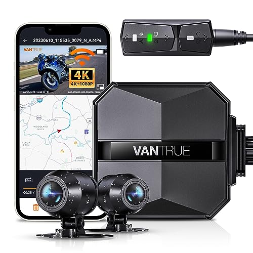 VANTRUE F1 4K + 1080P Dashcam câmara de motocicleta, 5 GHz WiFi GPS Dash CAM dianteiro e traseiro, IP67, 24 h. Detecção de colisão, quilometragem, WDR e HDR e aplicação, máximo 512G