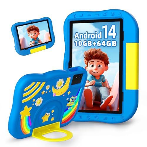 Tablet infantil tablet Android 14 de 10 polegadas para crianças com octa-core, 6000 mAh, 10 GB RAM 64 GB ROM, câmara dupla, WiFi, BT5.2, controlo parental, tablet de aprendizagem infantil para