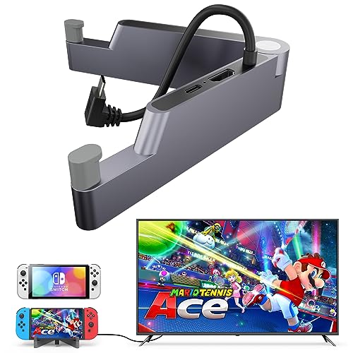 Switch Docking Station for Nintendo Switch/Switch OLED [liga de alumínio], Electight portátil dobrável em V Switch TV Docking Station, com porta 4K/1080P HDMI USB 3.0 e Type-C