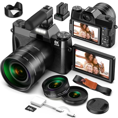 Câmara digital 6K, 64MP, para Vlogging com WiFi, cartão TF de 64 GB, microfone, foco automático, zoom 16X. Câmara de fotos digital compacta para YouTube, iniciantes, alvo macro e grande ângulo