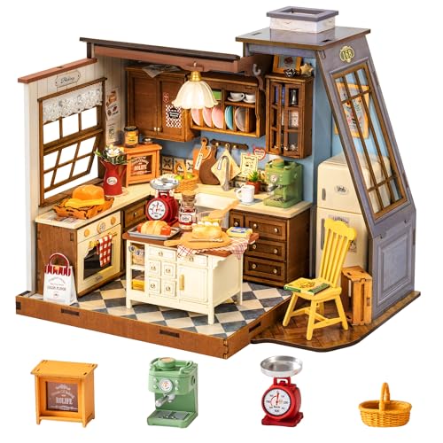 Rolife Maquetas - DIY Miniature House Diorama cozinha de padaria, casas miniaturas para montar puzzle 3D madeira Book Nook para adultos adolescentes