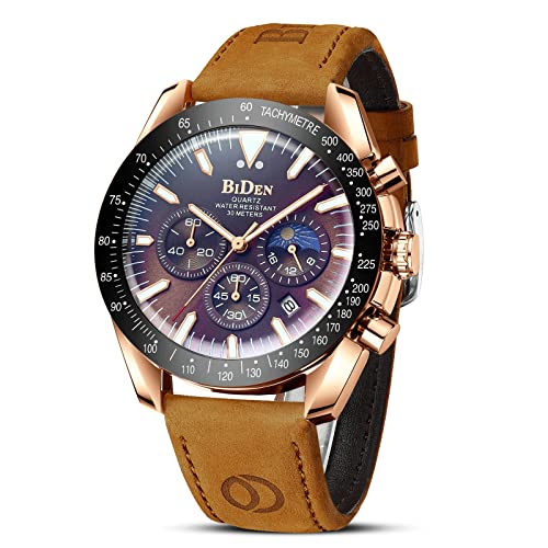 HANPOSH Relógio homem quartzo analógico cronógrafo relógios homem moda luxo negócios de couro genuíno data luminosa à prova de água fase lunar presente pai