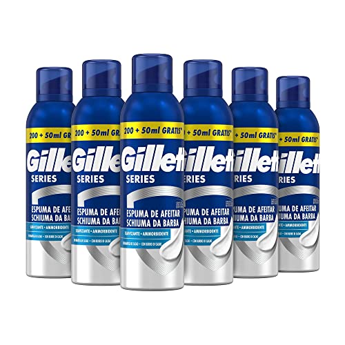 Gillette Série espuma de barbear suave com manteiga de cacau proteção total contra a irritação para máquina de barbear para homem, 250 ml x 6