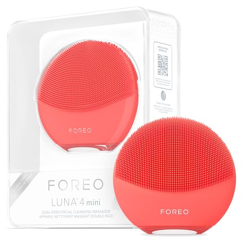 FOREO LUNA 4 mini escova de limpeza facial e massajador facial - melhora a absorção dos produtos de cuidados faciais - cuidado facial simples - para todos os tipos de pele - coral