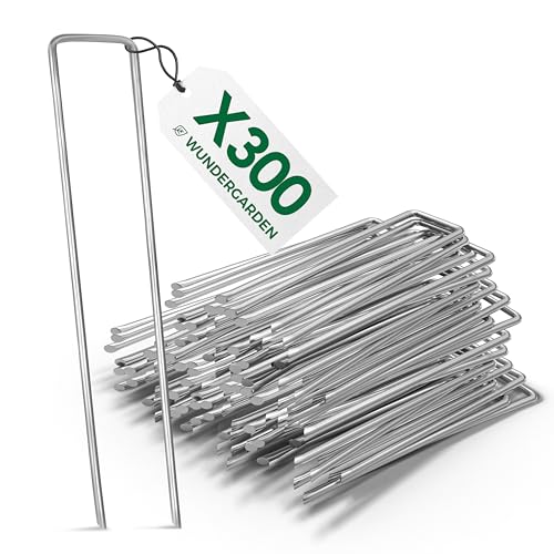 WUNDERGARDEN 300 grampos de fixação de aço galvanizado para ajuste de malhas geotêxteis e tecidos contra ervas daninhas ou campismo, espetos para o chão, 150 x 25 mm, Ø 2,7 mm