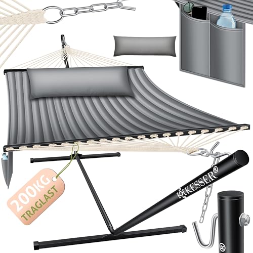 KESSER® Rede Hill com estrutura almofada dupla para 2 pessoas - moldura resistente - capacidade 200 kg interior e exterior XXL balanço duplo multiplayer jardim piscina varanda terraço cinzento