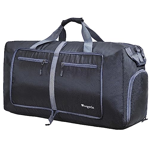 ehsbuy 60 L Mala de viagem dobrável mala de viagem homem e mulheres bolsa desporto impermeável grande bolsa leve de fim de semana com compartimento de sapatos, 100L preto