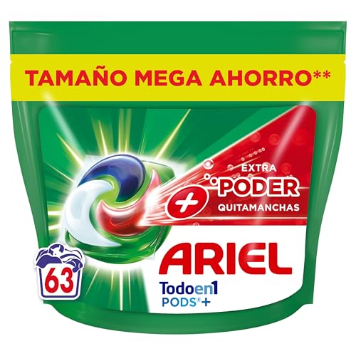 ARIEL PODS Tudo em 1 detergente máquina de lavar líquido em cápsulas/comprimidos, 63 lavagens, mais poder extra remover manchas, limpeza profunda