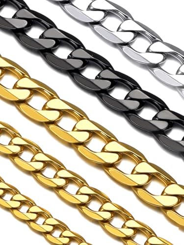 Suplight Colar de corrente cubana 4 mm M/6 mm M/9 mm corrente homem aço inoxidável 46 cm - 76 cm corrente cubana homem prateado/dourado/preto