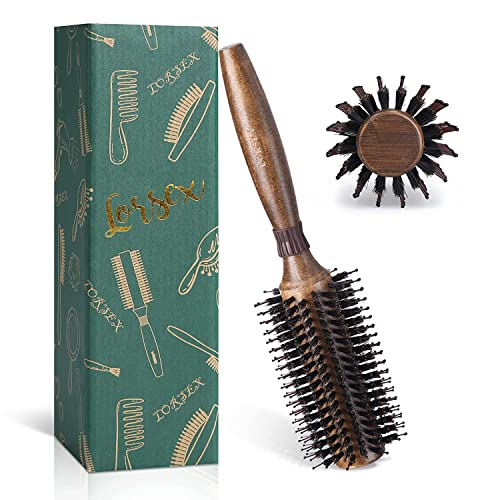 LORSEX Escova redonda para desembaraçar, alisar e secar, cerdas de javali escova redonda com cerdas de nylon para pentear cachos, escova de penteado profissional (30 mm interior/60 mm exterior)