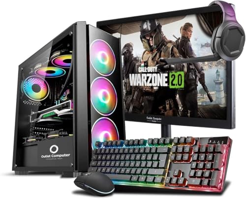 Outlet Computer Outsider PC Gaming de mesa fixa GeForce 4 GB - monitor - teclado - rato - auriculares - Windows 11 Pro - WiFi USB, HDMI (monitor de 24", RAM 16 GB - SSD 480 GB)