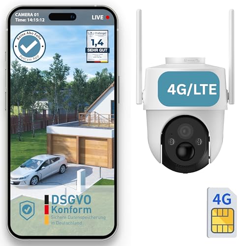 PETTEC PetCam Free'n 360 4G LTE Câmara de vigilância para exteriores, com bateria e função de pan&tilt, deteção de movimento, visão noturna de 20 m IP65, sereia