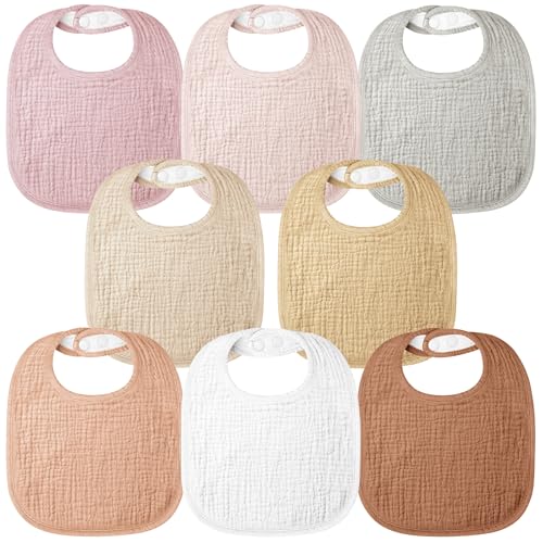 Bearmoss Babadores de musselina para bebé, 100% algodão, lenço quadrado para o pescoço para bebé, babetes ajustáveis suaves para meninos e meninas, 8 unidades