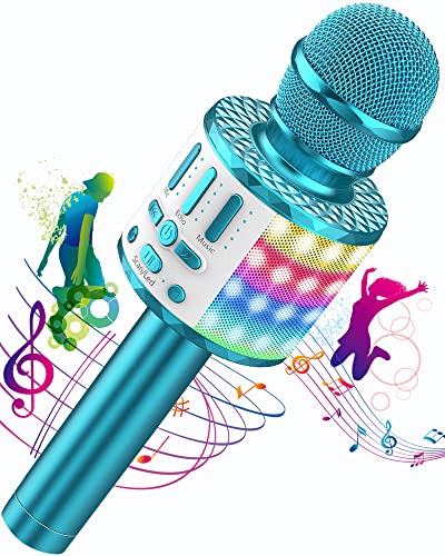 Microfone Karaoke Bluetooth, microfone sem fios karaoke com altifalante e LED, microfone portátil para crianças, jantar, jogo de música, meninas, suporte Youtube, Skype, Android/iOS/PC/AUX