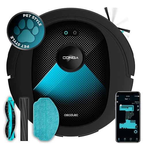 Cecotec Robot aspirador e esfregona Conga 8490 Ultimate Ultimate Ultra Power. Navegação a laser, aplicativo, barra, suma, esfregue e passa a mopa, 7000 Pa, até 170 Min Autonomia, escova central de