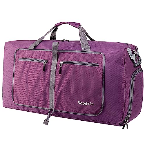 ehsbuy 60 L Mala de viagem dobrável mala de viagem homem e mulheres bolsa desporto impermeável grande bolsa leve de fim de semana com compartimento de sapatos, 100L Roxo