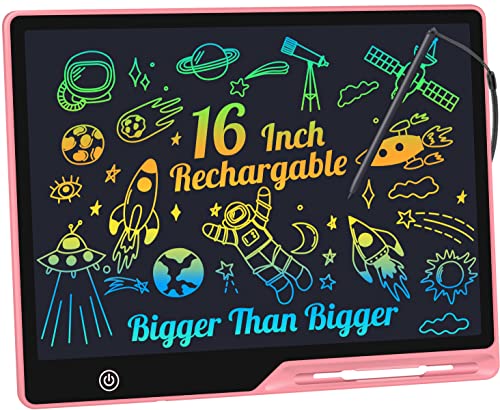 Ardósia magnética infantil de 16 polegadas recarregável, tablet de escrita LCD grande para escrever, desenhar e fazer listas de memória cores tablet desenho crianças educativo brinquedos presentes