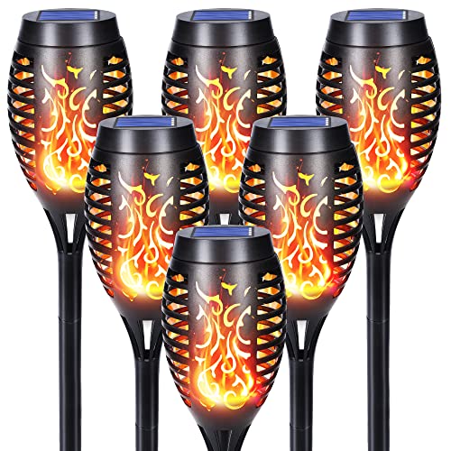Qedertek Luzes solares LED para exterior e jardim, 6 pack de 12 LED tochas com chama realista, IP65 impermeável para jardim, pátio, corredor, relvado e caminho