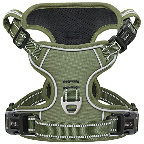 HEELE Arnês cão, arnês antipuxões refletor para cães pequeno ajustável arnês antipuxões com alça acolchoada camuflagem arnês com 3 fivelas de libertação rápida, verde caça, S