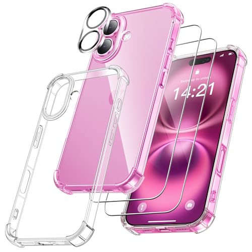 FLLAO Capa 4 em 1 para iPhone 16 com 2 protetor de ecrã e 1 protetor de lente câmera, [almofada de ar integrada] anti-impactos anti-riscos capa 6,1 polegadas, transparente