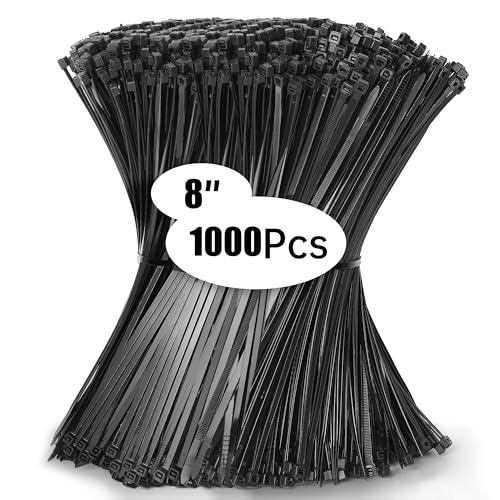 Jokisa 1000 peças flanges pretas 200 x 4,8 mm, flanges de plástico para cabos profissionais, 23 kg de resistência à tração, resistentes a raios UV para interiores e exteriores