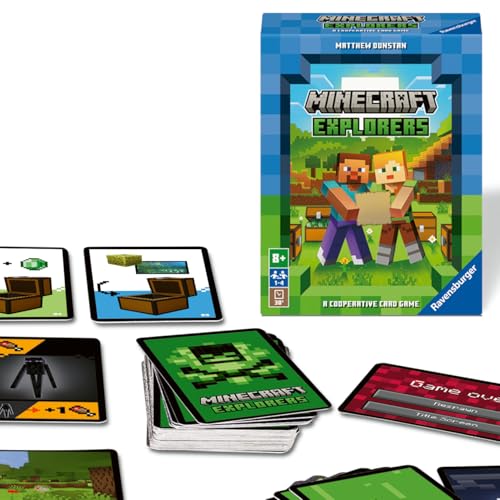 Ravensburger - Minecraft Explorers, jogos de tabuleiro para crianças 8 anos ou mais, 2 a 4 jogadores, jogo de cartas, presente para crianças de 8 anos, jogos de tabuleiro familiar, versão em espanhol