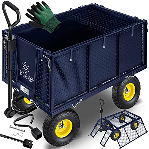 KESSER® Carrinho de mão de 550 kg, carrinho de jardim, carrinho de transporte, lona removível, carrinho de equipamento, versátil, inclui luvas, azul-marinho