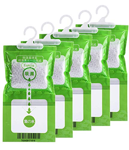 5 Pack Kitchen Bathroom Wardrobe Hanging Hygroscopic Anti-molde Dedesodorizing Moistureproof Desiccant Bag, Dehumidification Process Could be Witness