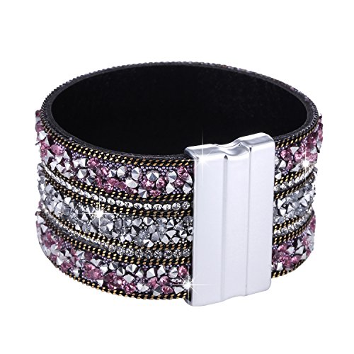 Morella mulheres pulseira brilhante larga refinada com pedras de zircónio e fecho magnético