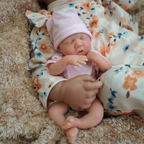 MYREBABY Mini boneca com fivela de 7 polegadas, corpo completo de silicone, pele macia, mini boneca realista para recém-nascido, boneca pequena da vida real (meninas)