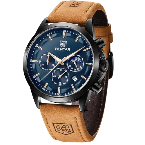 BY BENYAR Cronógrafo relógio para homem movimento de quartzo Fashion Business Sports Watch correia de aço inoxidável 30 M impermeável presente