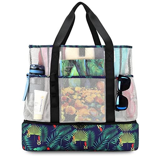 UYLIA Tote Saco de praia de malha grande familiar mulher bonita e duradoura bolsa térmica praia com fecho de correr mala para praia viagem compras campismo férias brinquedos