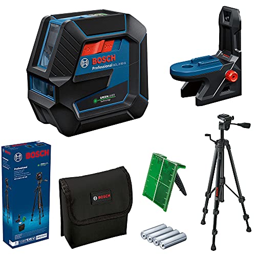 Bosch Professional Nível laser GCL 2-50 G (laser verde, interior, suporte RM 10, tripé BT 150, alcance: até 15 m, 4 x pilhas AA, em caixa)