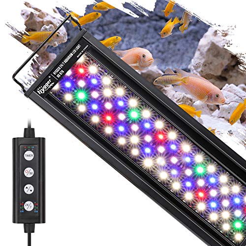 Hygger Iluminação de aquário, iluminação LED para aquário, 24/7 modos, luar, temporizador ajustável, brilho ajustável, com suporte extensível, 7 cores [classe de eficiência energética E]